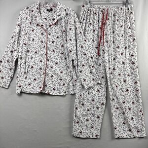 Aerie Pajamas Set Womens Large 2 pc Cardinals Birds Soft Velour Shirt Pants